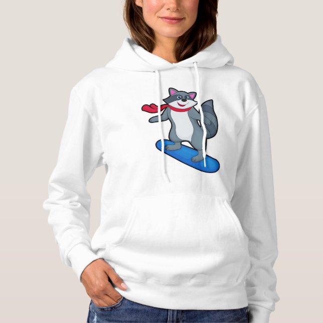 Racoon als Snowboarder mit Snowboard & Scarf Hoodie (Vorderseite)