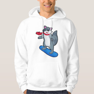 Racoon als Snowboarder mit Snowboard & Scarf Hoodie