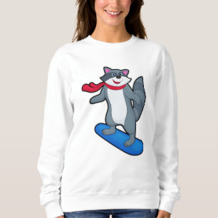 Racoon als Snowboarder mit Snowboard & Scarf Sweatshirt