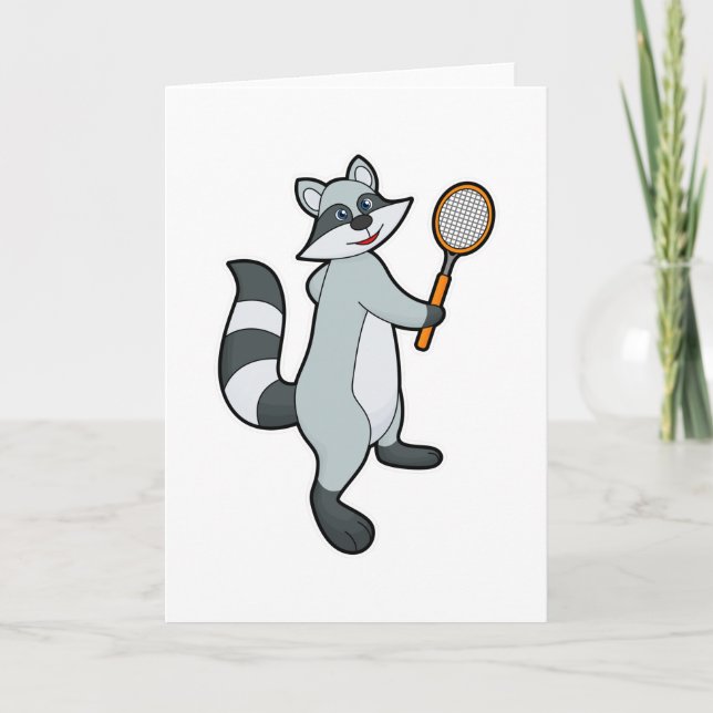 Racoon als Tennisspieler mit Tennisschläger Karte (Vorderseite)