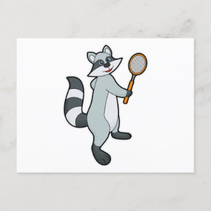 Racoon als Tennisspieler mit Tennisschläger Postkarte