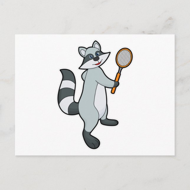 Racoon als Tennisspieler mit Tennisschläger Postkarte (Vorderseite)
