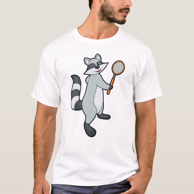 Racoon als Tennisspieler mit Tennisschläger T-Shirt (Vorderseite)