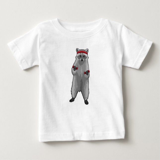 Racoon an der Fitness mit Dumbells Baby T-shirt (Vorderseite)