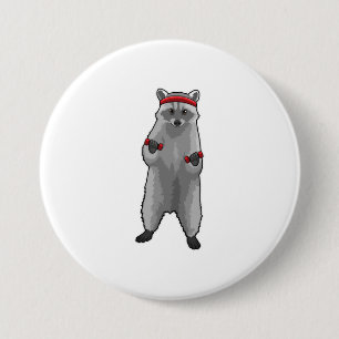 Racoon an der Fitness mit Dumbells Button