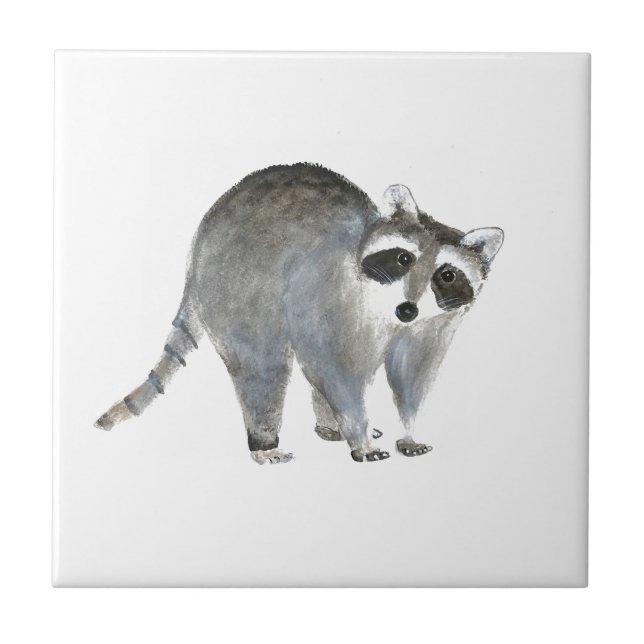 Racoon Aquarellfarbe Vintag Fliese (Vorderseite)