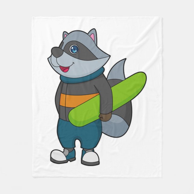 Racoon as Snowboarder with Snowboard Fleecedecke (Vorderseite)