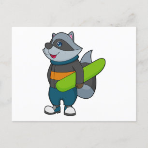 Racoon as Snowboarder with Snowboard Postkarte