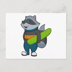 Racoon as Snowboarder with Snowboard Postkarte