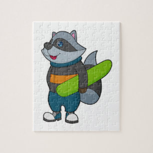 Racoon as Snowboarder with Snowboard Puzzle