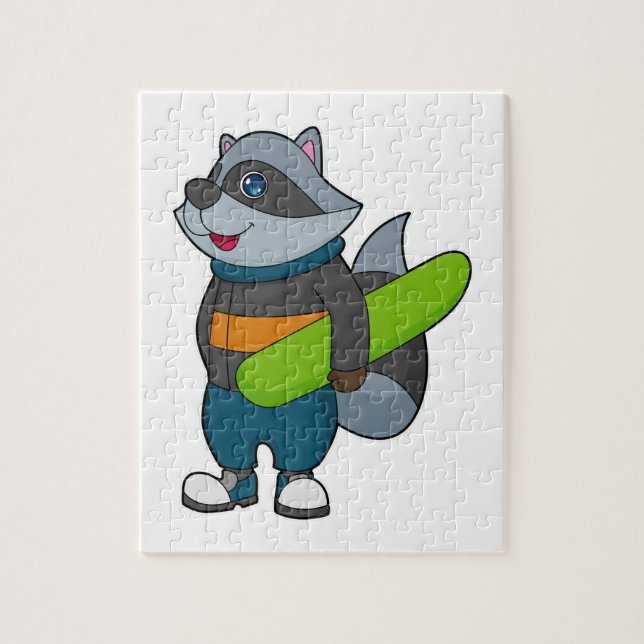 Racoon as Snowboarder with Snowboard Puzzle (Vertikal)