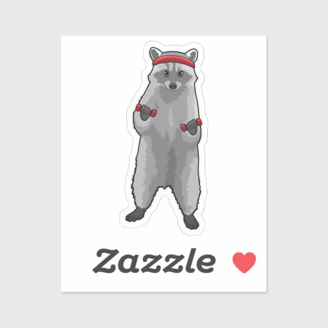 Racoon at Fitness with Dumbbells Aufkleber (Blatt)