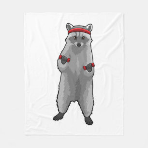 Racoon at Fitness with Dumbbells Fleecedecke