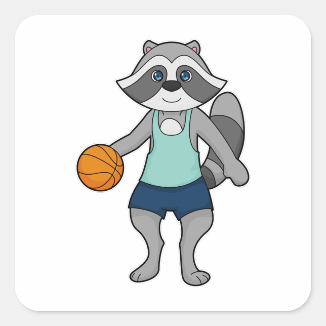 Racoon Basketball-Spieler Basketball Quadratischer Aufkleber (Vorderseite)