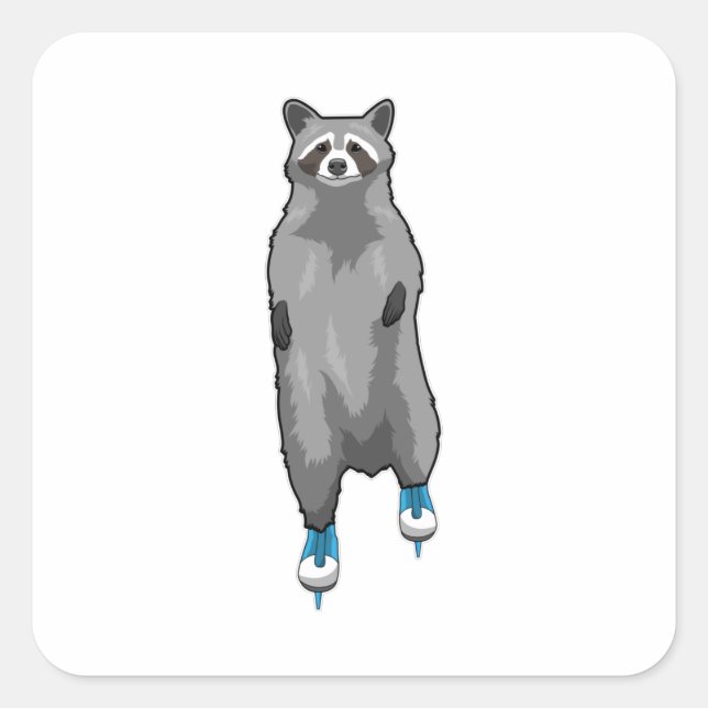 Racoon bei Ice Skaten mit Ice-Skaten Quadratischer Aufkleber (Vorderseite)