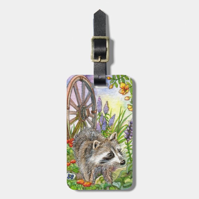 Racoon by Flower Garden Gepäckanhänger (Vorderseite vertikal)