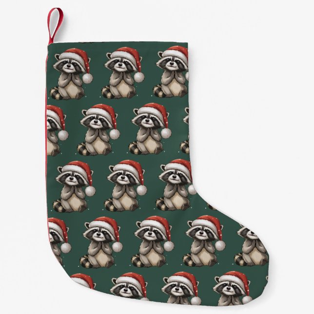 Racoon Christmas Animal Santa Hat Xmas Kleiner Weihnachtsstrumpf (Vorderseite)