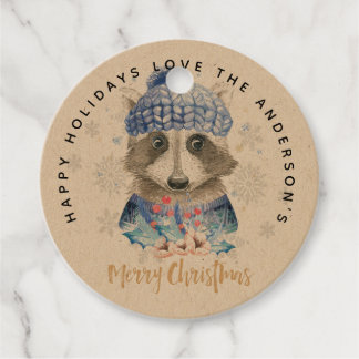 Racoon Christmas WAtercolor Blue Red Niedliche Ges Geschenkanhänger