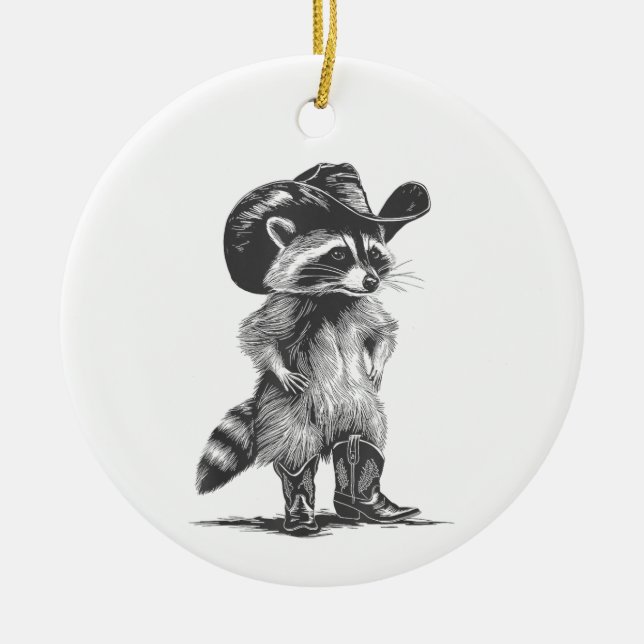 Racoon Cowboy Funny Racoon Grafik Männer Frauen Keramik Ornament (Vorne)