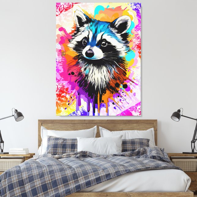 Racoon - farbenfrohe Racon Painting Trash Panda Leinwanddruck (Insitu (Schlafzimmer))