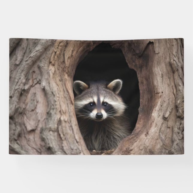 Racoon in der Baumhöhle Banner (Horizontal)