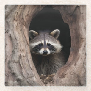Racoon in der Baumhöhle Glasuntersetzer