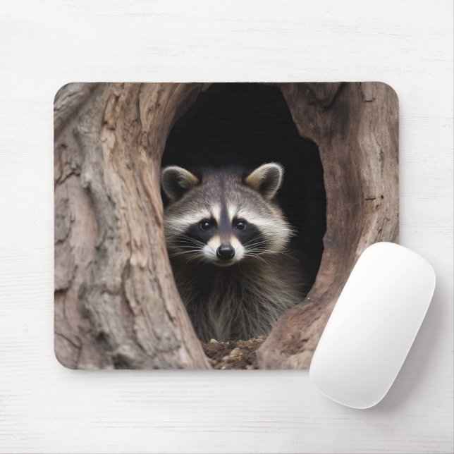 Racoon in der Baumhöhle Mousepad (Mit Mouse)