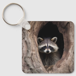 Racoon in der Baumhöhle Schlüsselanhänger