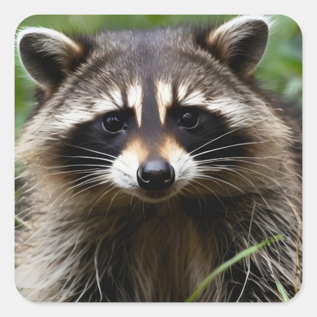 Racoon Looking Quadratischer Aufkleber (Vorderseite)
