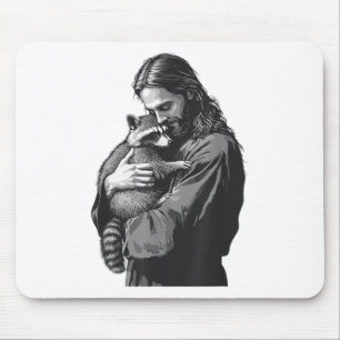 Racoon Lover Trash Panda Christlich Jesus Holding Mousepad
