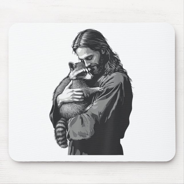 Racoon Lover Trash Panda Christlich Jesus Holding  Mousepad (Vorne)