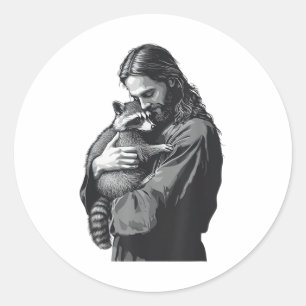 Racoon Lover Trash Panda Christlich Jesus Holding  Runder Aufkleber