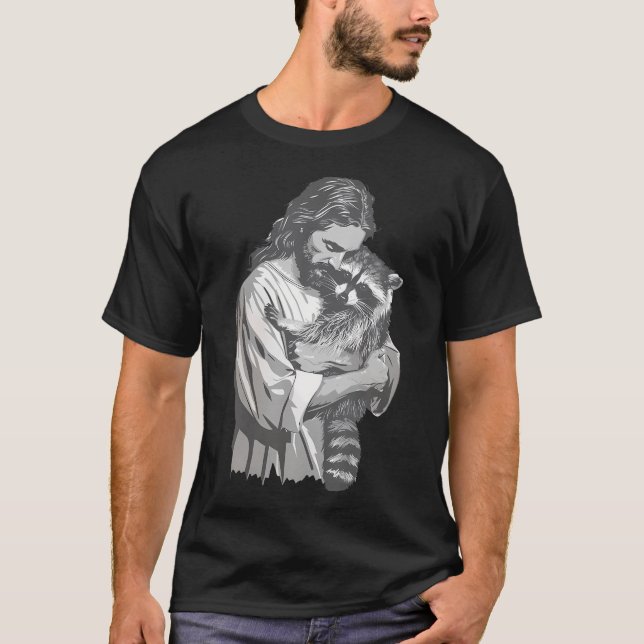 Racoon Lover Trash Panda Christlich Jesus Holding  T-Shirt (Vorderseite)