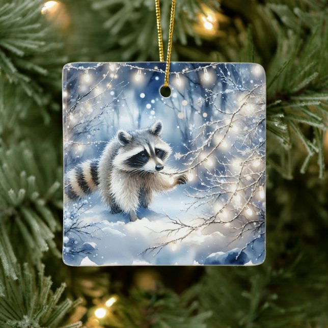 Racoon Magical Enchanted Weihnachtswald Keramikornament (Baum)