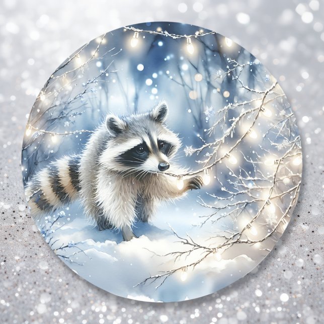 Racoon Magical Enchanted Weihnachtswald Runder Aufkleber (Von Creator hochgeladen)