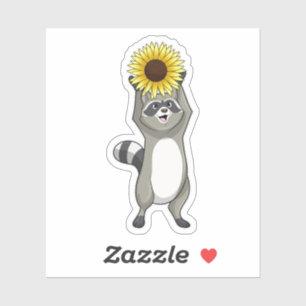 Racoon mit Sonnenblume Aufkleber
