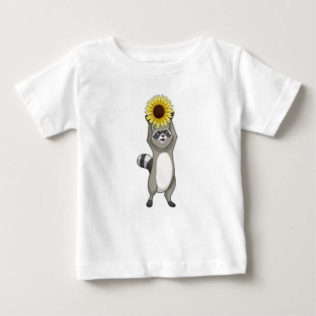 Racoon mit Sonnenblume Baby T-shirt (Vorderseite)