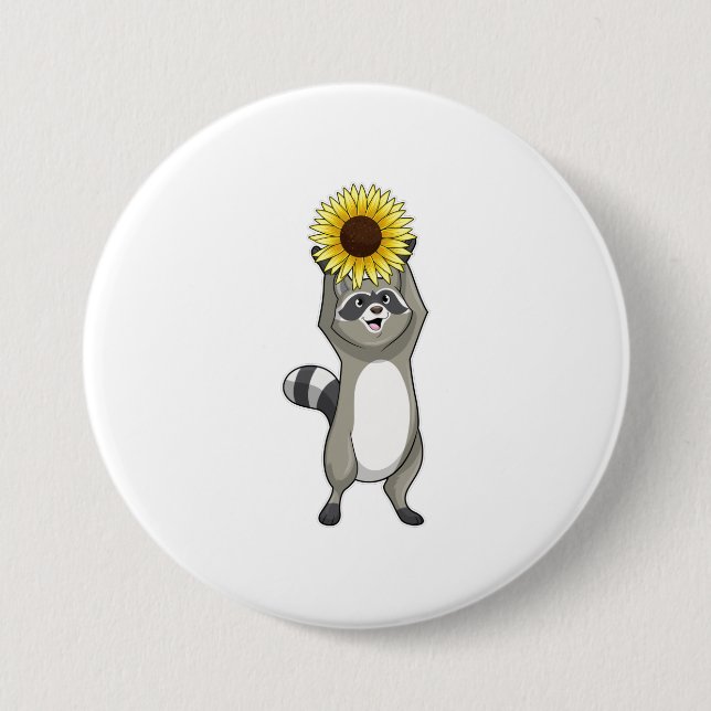 Racoon mit Sonnenblume Button (Vorderseite)