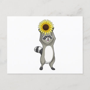 Racoon mit Sonnenblume Postkarte