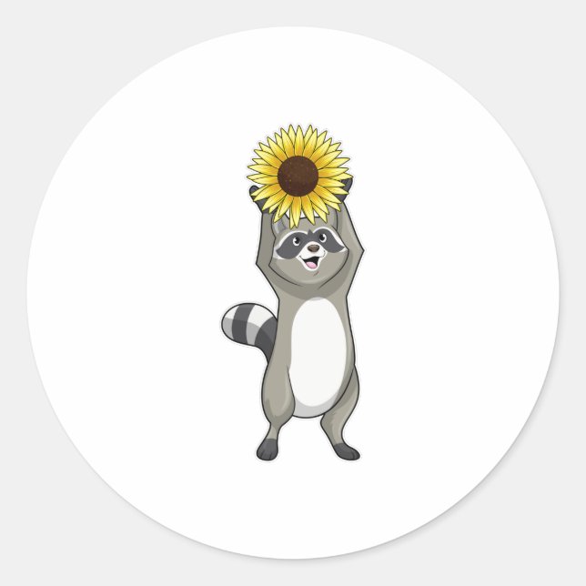 Racoon mit Sonnenblume Runder Aufkleber (Vorderseite)