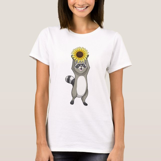 Racoon mit Sonnenblume T-Shirt (Vorderseite)