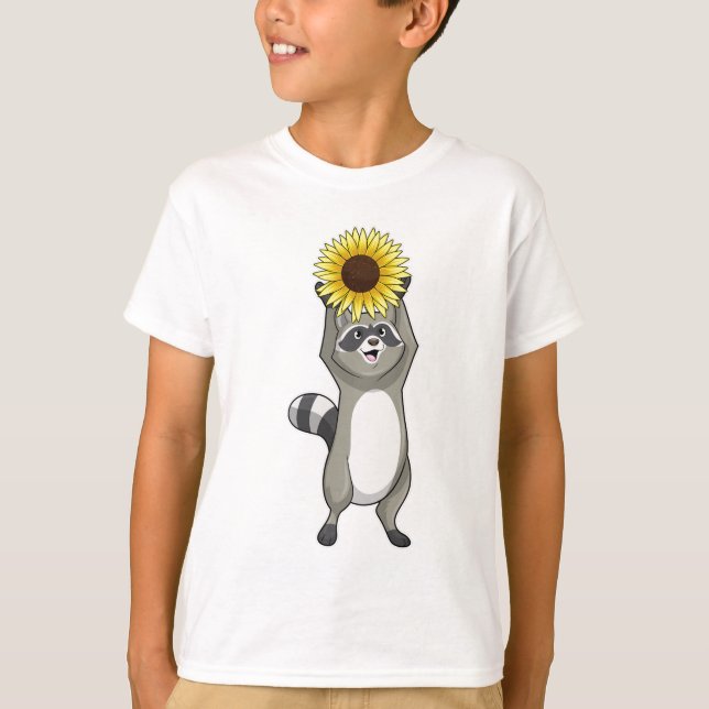 Racoon mit Sonnenblume T-Shirt (Vorderseite)