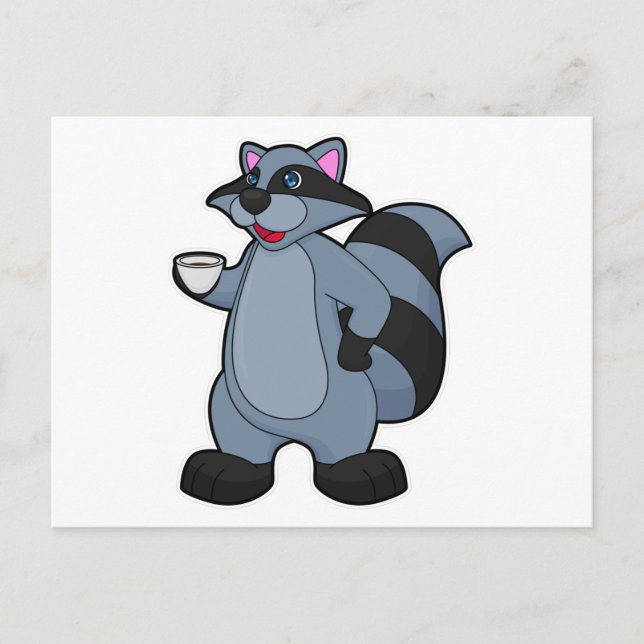 Racoon mit Tasse Kaffee Postkarte (Vorderseite)