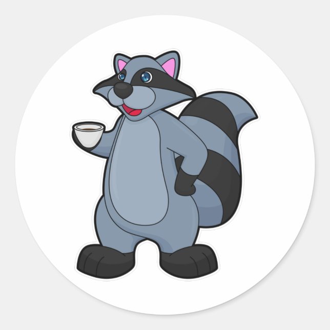 Racoon mit Tasse Kaffee Runder Aufkleber (Vorderseite)