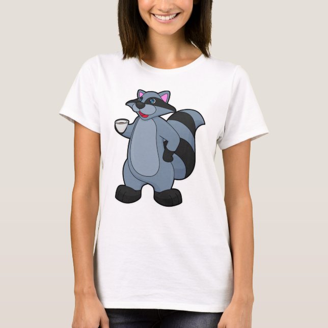 Racoon mit Tasse Kaffee T-Shirt (Vorderseite)