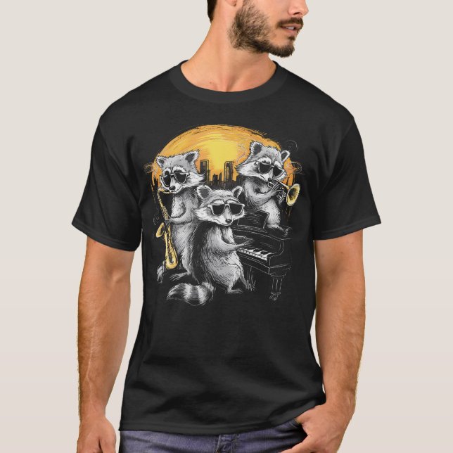 Racoon Music Band Jazz Lover Saxophone Trumpet Pia T-Shirt (Vorderseite)