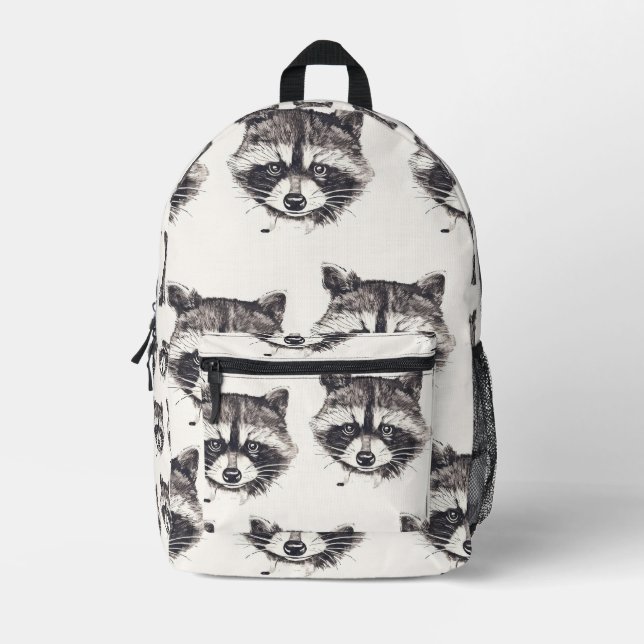 Racoon-Muster Bedruckter Rucksack (Vorderseite)