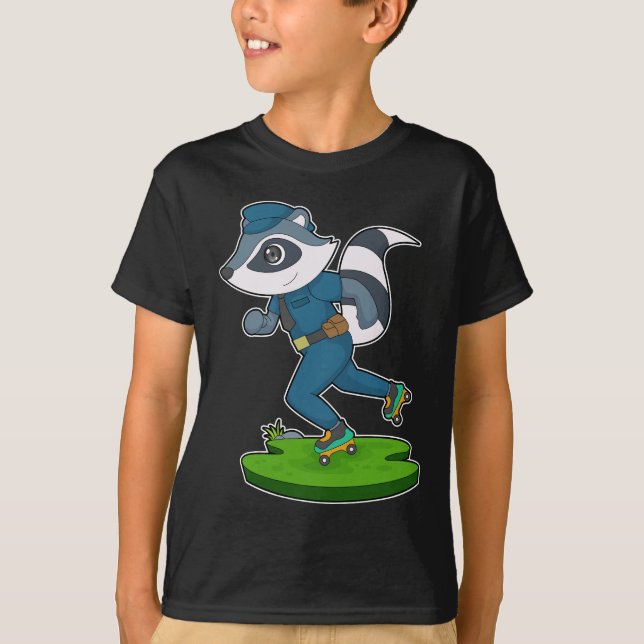 Racoon Polizist Roller Skate Police T-Shirt (Vorderseite)