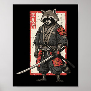 Racoon Samurai Katana Japanischer Krieger Männer B Poster