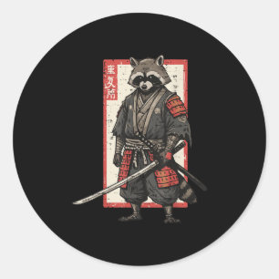 Racoon Samurai Katana Japanischer Krieger Männer B Runder Aufkleber
